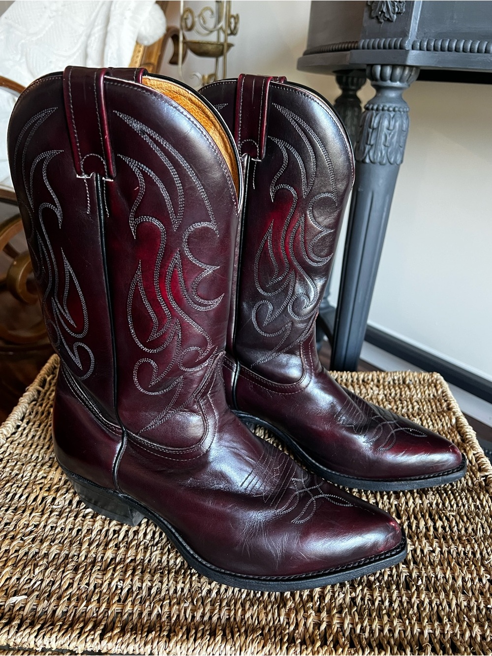 Boulet Canada 1225 Black Cherry Leather Cowboy Boots Size 10 3E Men’s